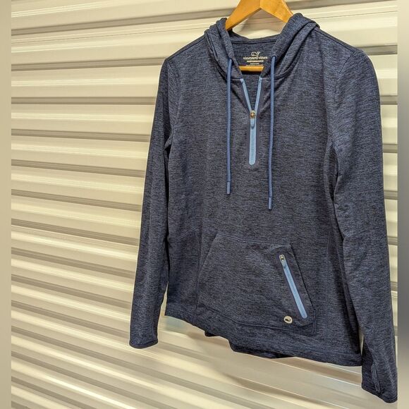 Vineyard Vines Performance Size Medium Pull Over Half Zip Heathered Blue Hoodie - Picture 2 of 8